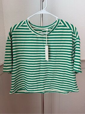 Altar’d State Green and Cream Boxy Crop Tee